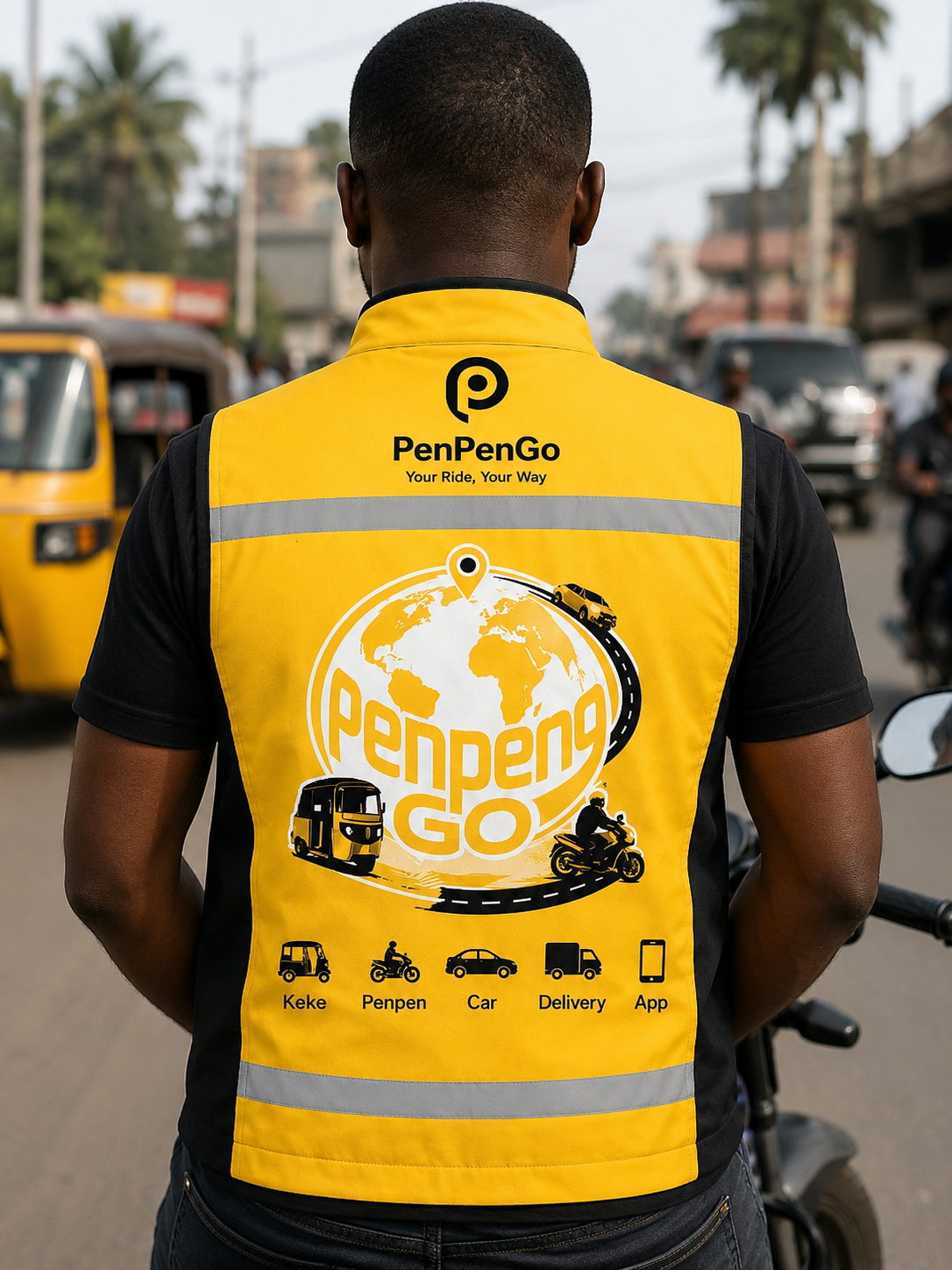 PenPenGo branded vest on the street