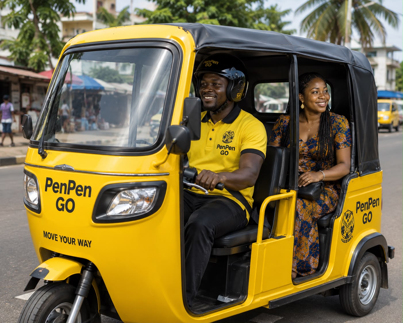 Yellow PenPenGo Penpen with a driver and passenger