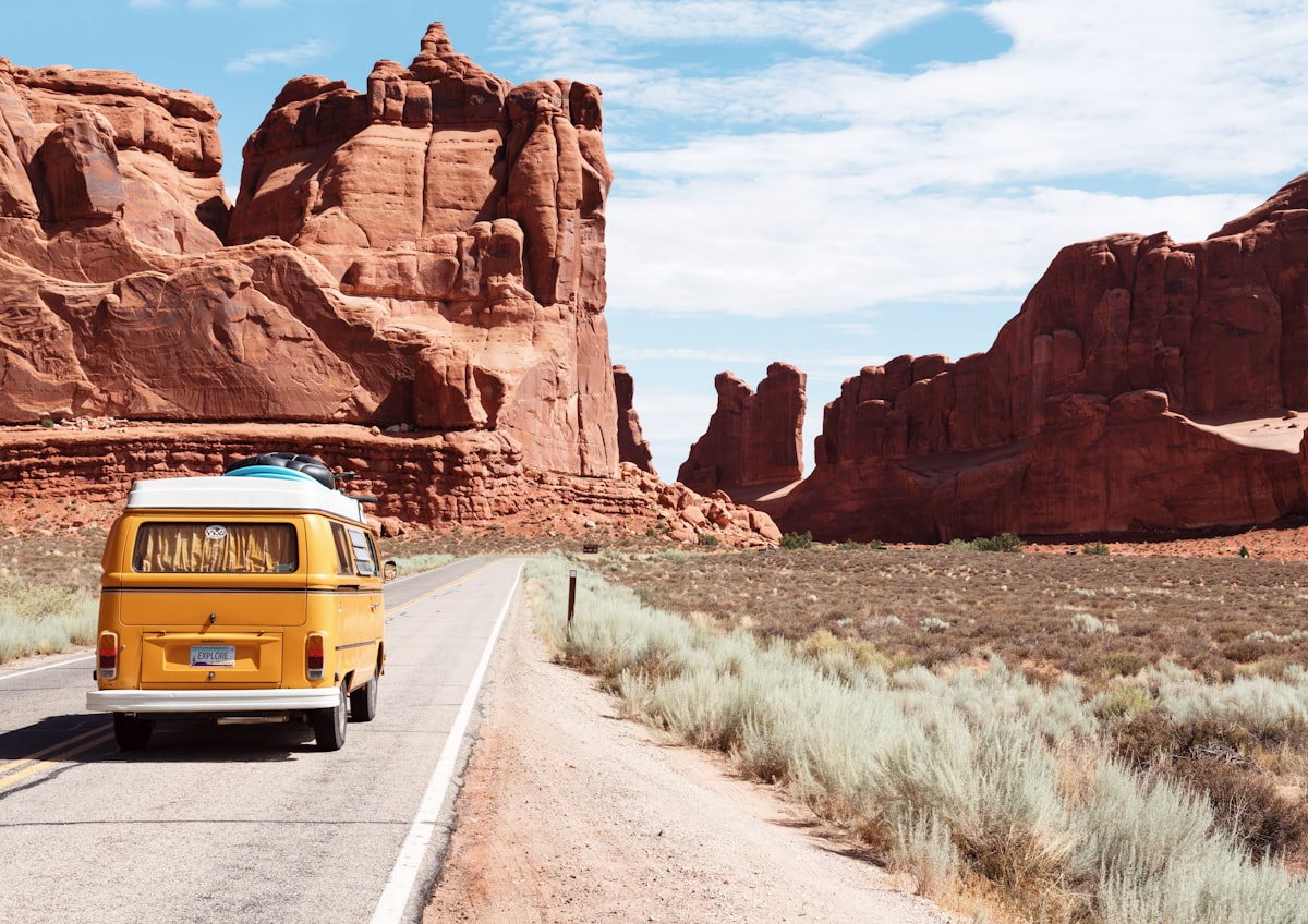 Car travelling along an open road